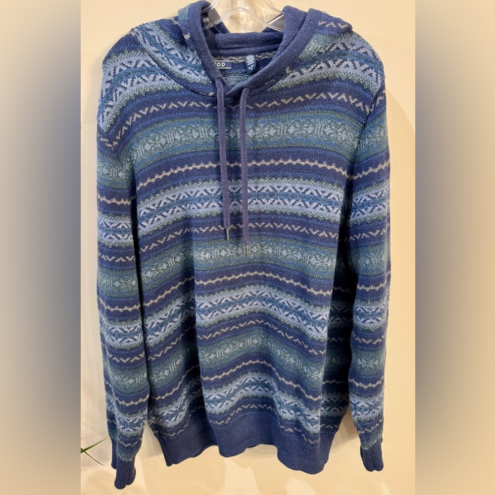 Izod‎ Women’s Blue and Green Patterned Hooded Sweater Size XL